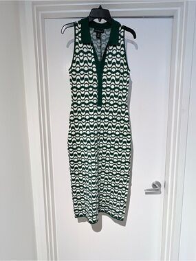 House of Harlow 1960 Green & White Sleeveless Geometric Dress Sz sm